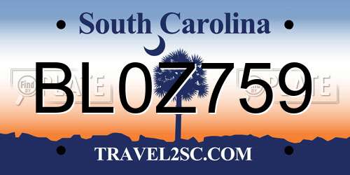 BL0Z759 South Carolina License Plate