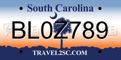 BL0Z789 South Carolina License Plate