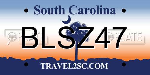BLSZ47 South Carolina License Plate