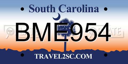 BME954 South Carolina License Plate