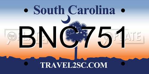 BNC751 South Carolina License Plate