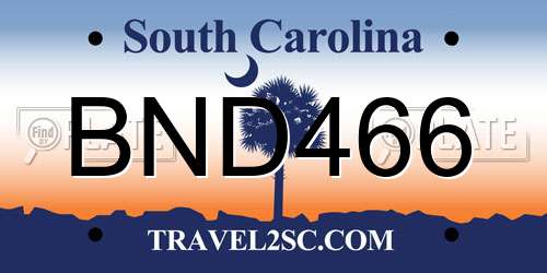BND466 South Carolina License Plate