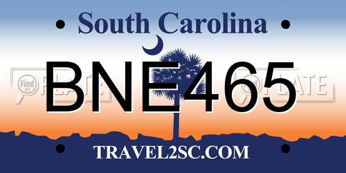 BNE465 South Carolina License Plate