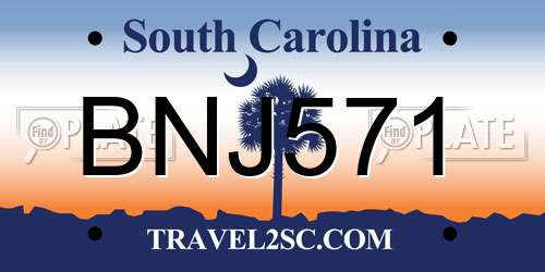BNJ571 South Carolina License Plate