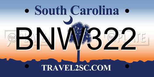 BNW322 South Carolina License Plate