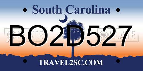 BO2D527 South Carolina License Plate
