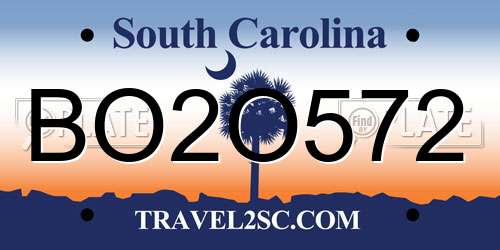 BO2O572 South Carolina License Plate