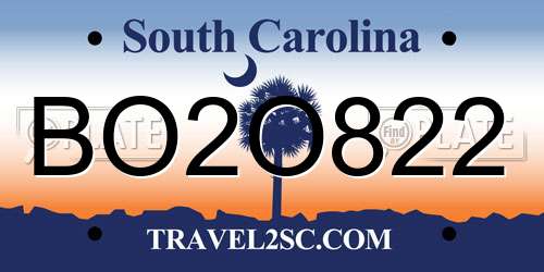 BO2O822 South Carolina License Plate