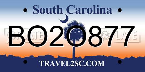 BO2O877 South Carolina License Plate