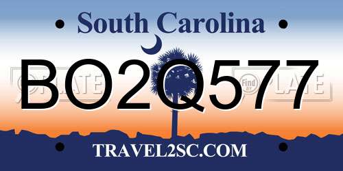 BO2Q577 South Carolina License Plate