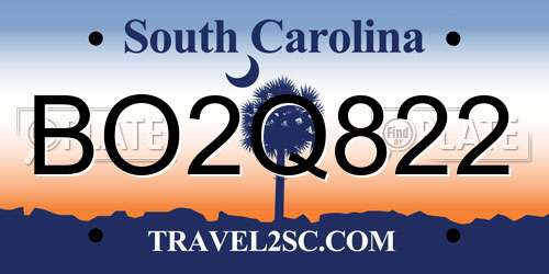 BO2Q822 South Carolina License Plate