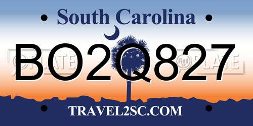 BO2Q827 South Carolina License Plate