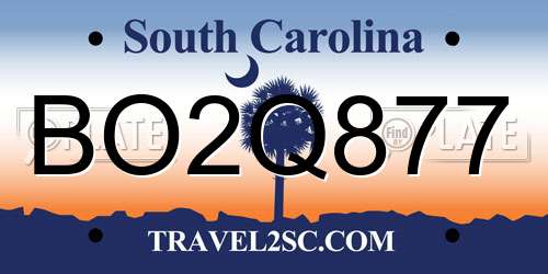BO2Q877 South Carolina License Plate