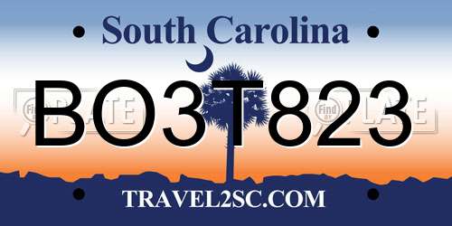 BO3T823 South Carolina License Plate