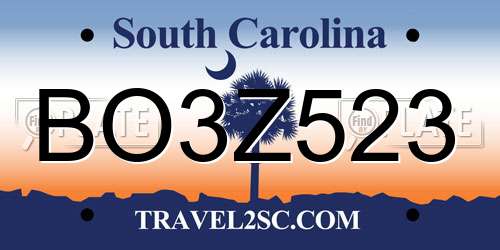 BO3Z523 South Carolina License Plate
