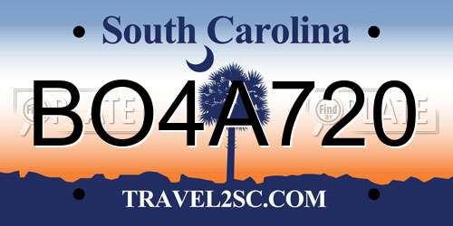 BO4A720 South Carolina License Plate