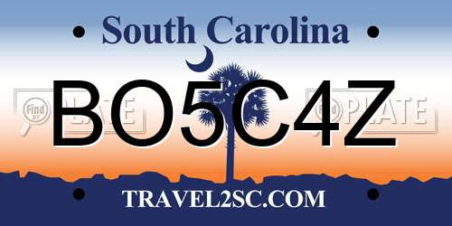 BO5C4Z South Carolina License Plate