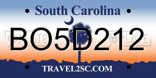 BO5D212 South Carolina License Plate