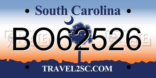 BO62526 South Carolina License Plate