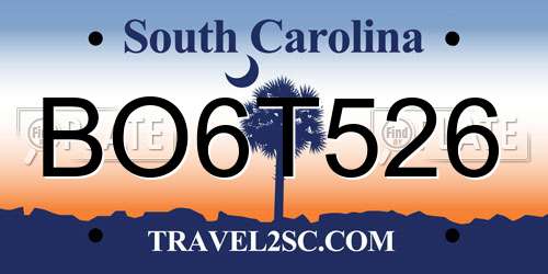 BO6T526 South Carolina License Plate