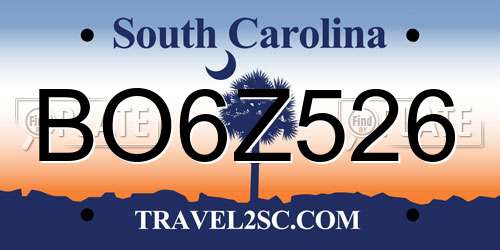 BO6Z526 South Carolina License Plate