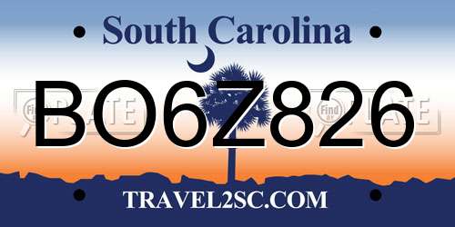 BO6Z826 South Carolina License Plate