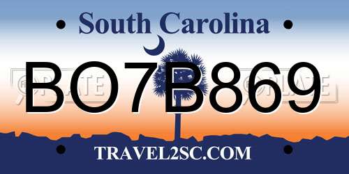 BO7B869 South Carolina License Plate