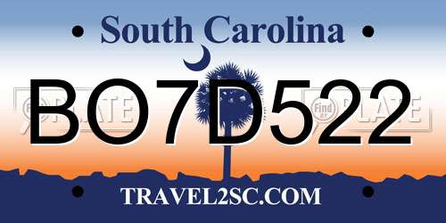 BO7D522 South Carolina License Plate
