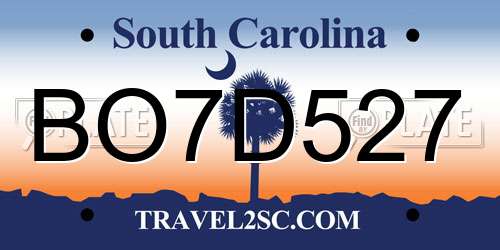 BO7D527 South Carolina License Plate