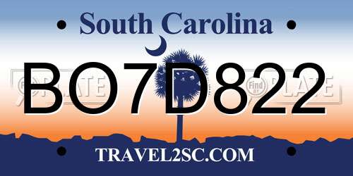 BO7D822 South Carolina License Plate