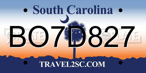 BO7D827 South Carolina License Plate