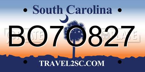 BO7O827 South Carolina License Plate