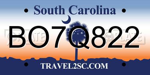 BO7Q822 South Carolina License Plate