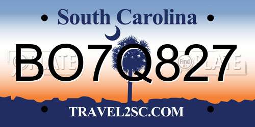 BO7Q827 South Carolina License Plate
