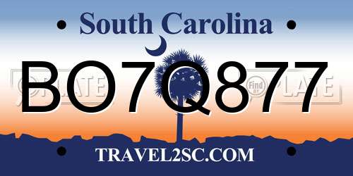 BO7Q877 South Carolina License Plate