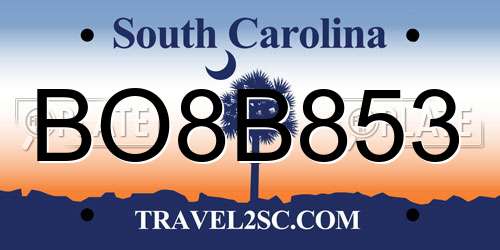 BO8B853 South Carolina License Plate