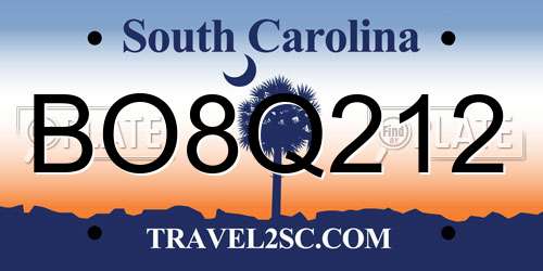 BO8Q212 South Carolina License Plate