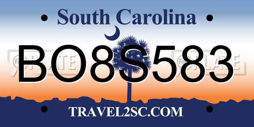 BO8S583 South Carolina License Plate