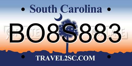BO8S883 South Carolina License Plate