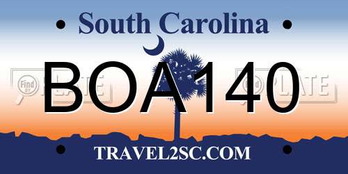 BOA140 South Carolina License Plate