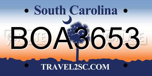 BOA3653 South Carolina License Plate