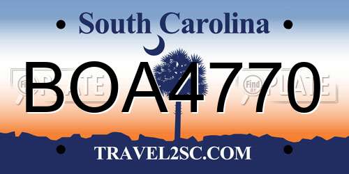 BOA4770 South Carolina License Plate