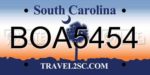 BOA5454 South Carolina License Plate