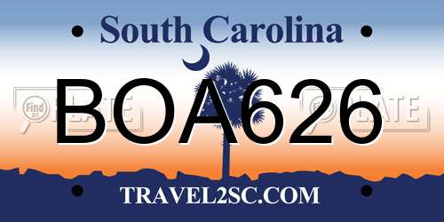 BOA626 South Carolina License Plate