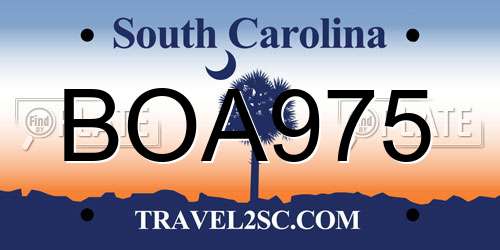 BOA975 South Carolina License Plate