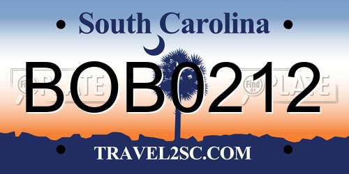 BOB0212 South Carolina License Plate
