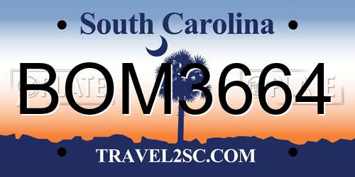 BOM3664 South Carolina License Plate