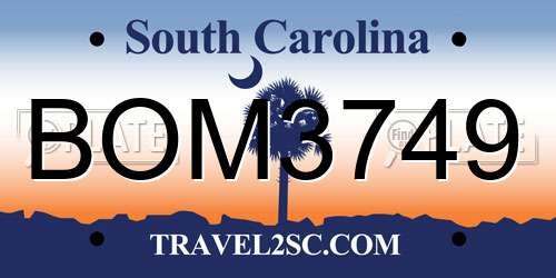 BOM3749 South Carolina License Plate