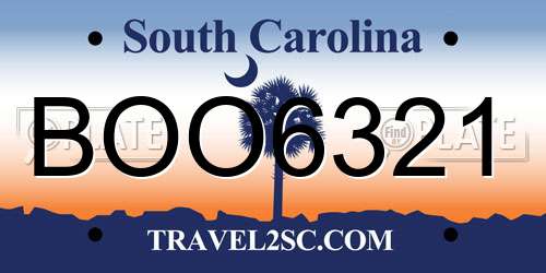 BOO6321 South Carolina License Plate