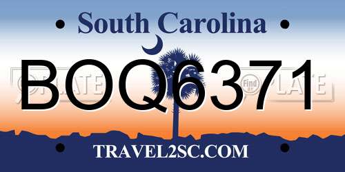 BOQ6371 South Carolina License Plate